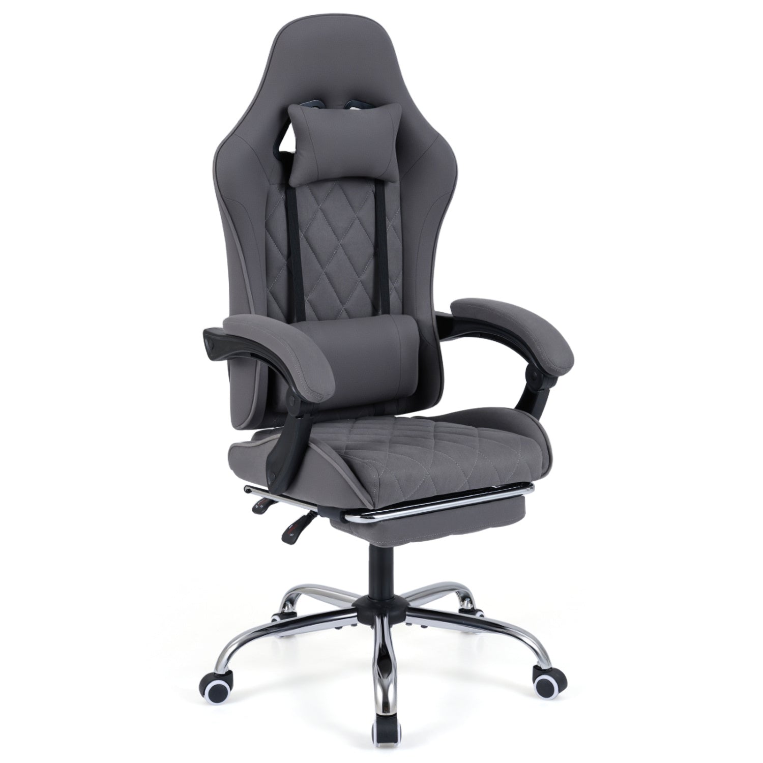 Gaming Chair Height Adjustable Computer Chair with Headrest and Lumbar Support-Gray