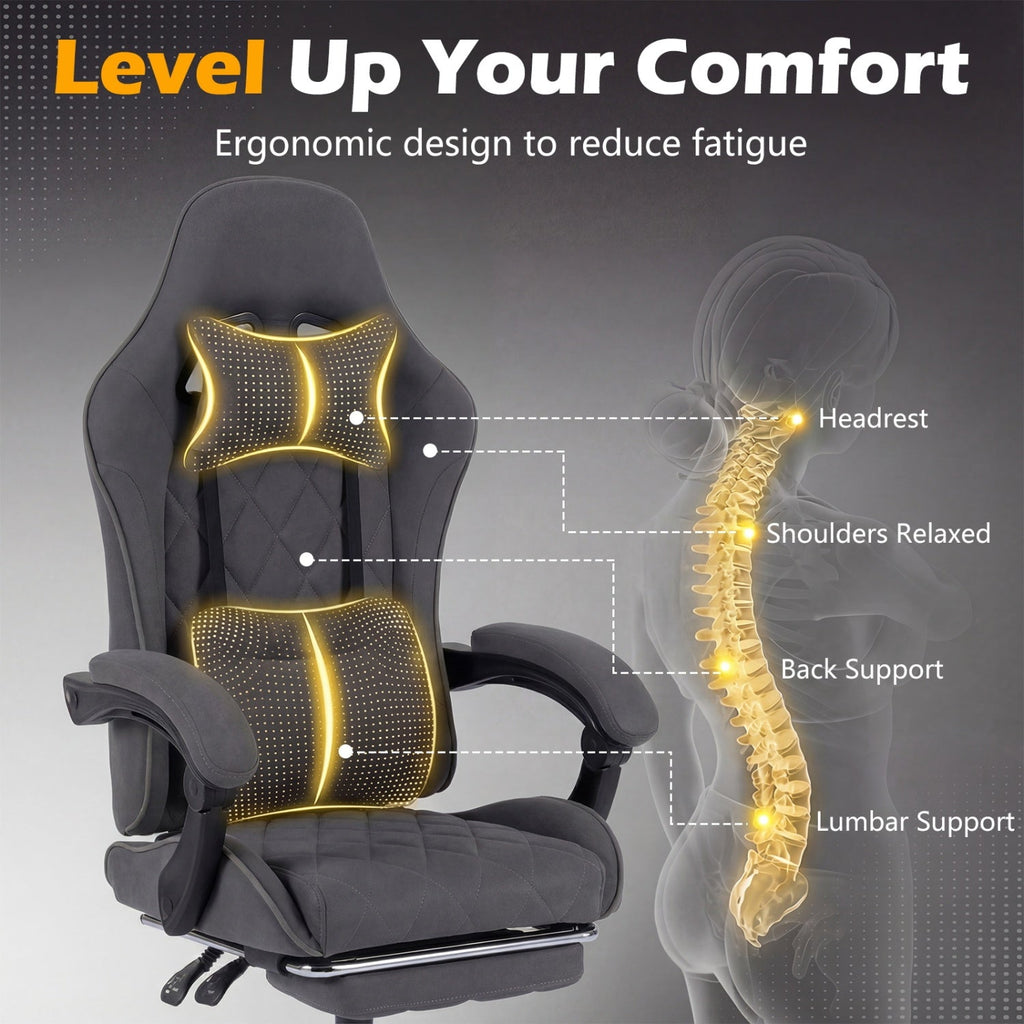 Gaming Chair Height Adjustable Computer Chair with Headrest and Lumbar Support-Gray