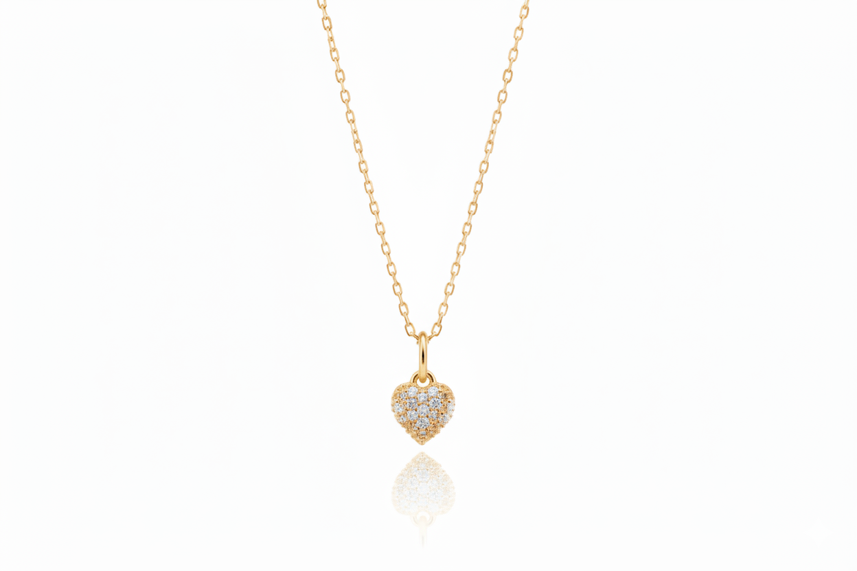 Heart Charm Necklace with Sparkling CZ Diamonds in 925 Sterling Silver