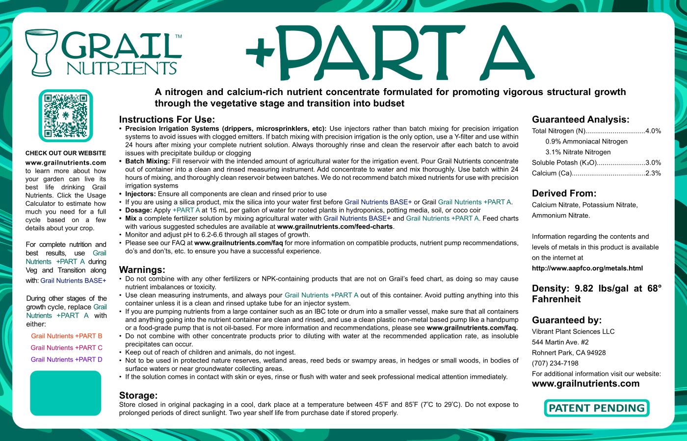 Grail Nutrients +Part A (4-0-3) Plant Fertilizer