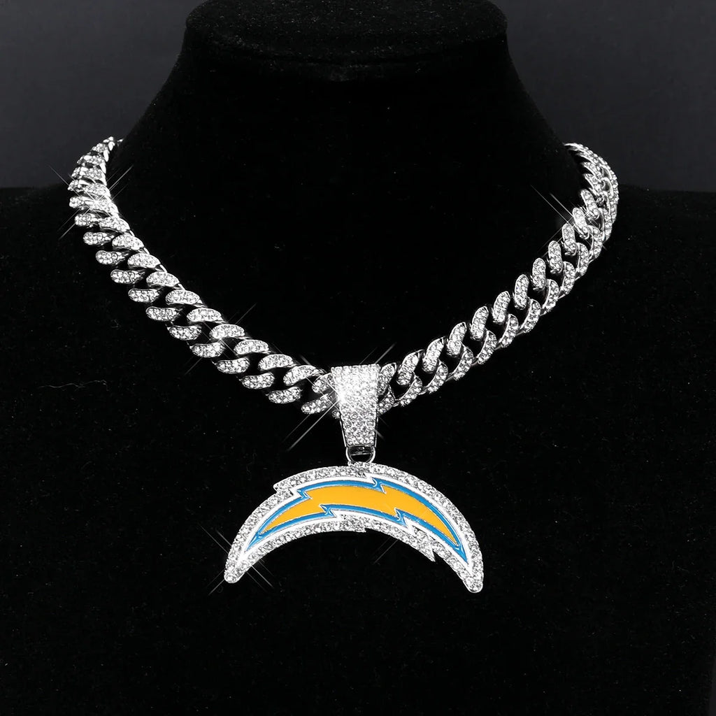 Sports Customized LOGO Pendant Necklace with Iced Out Cuban Chains for Football Fans Birthday Gifts