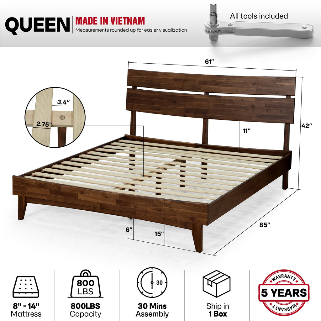 Acacia Solid Wood Bed Frame - Aurora Style for a Stylish Bedroom