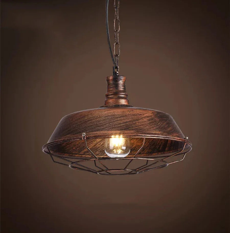 American Barn Pendant Light Vintage Iron Hanging Lamp for Kitchen Living Room Decor