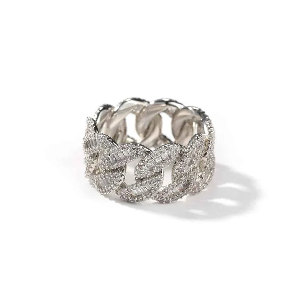 Cuban Link Rings Iced Out Baguettes Ring Men Cubic Zircon