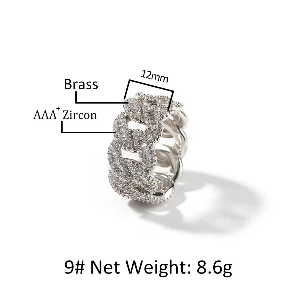 Cuban Link Rings Iced Out Baguettes Ring Men Cubic Zircon