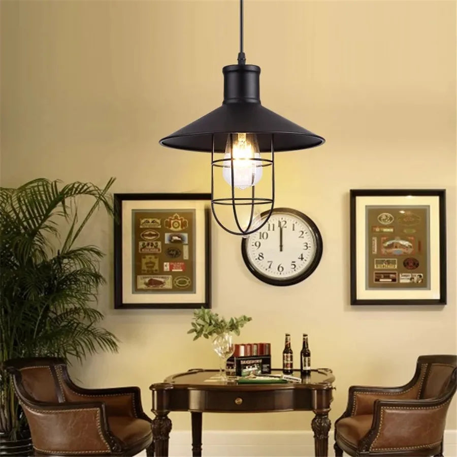 American Barn Pendant Light Vintage Iron Hanging Lamp for Kitchen Living Room Decor