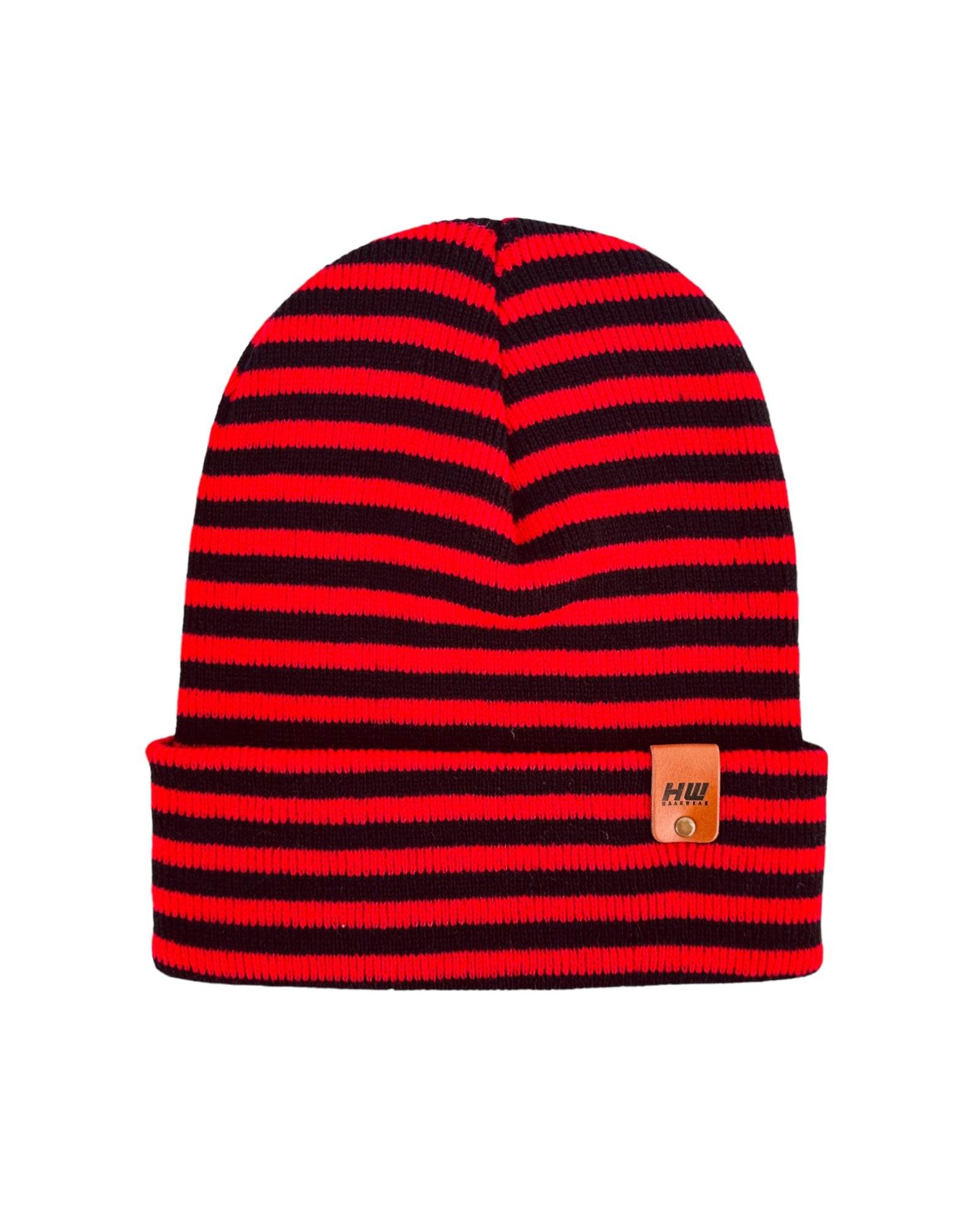 HAAKWEAR Traditional Classic RORO Cuffed Beanie / Hat - Black / Red, Made in USA