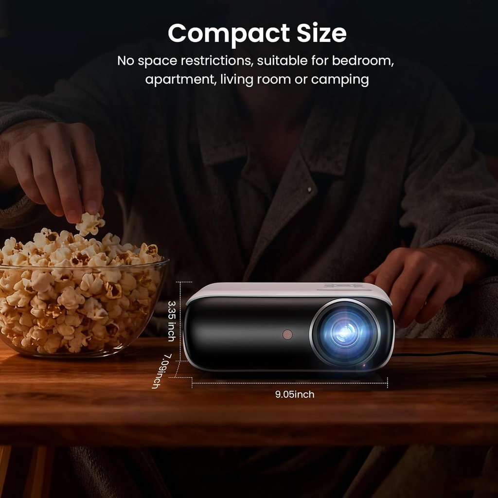 HAPPRUN Native 1080P Projector, Bluetooth Home Theater Movie Projector with Built-In Speaker, Compatible with Smartphone, HDMI, Fire Stick, PS5, Indoor & Outdoor Use - without Google TV System
