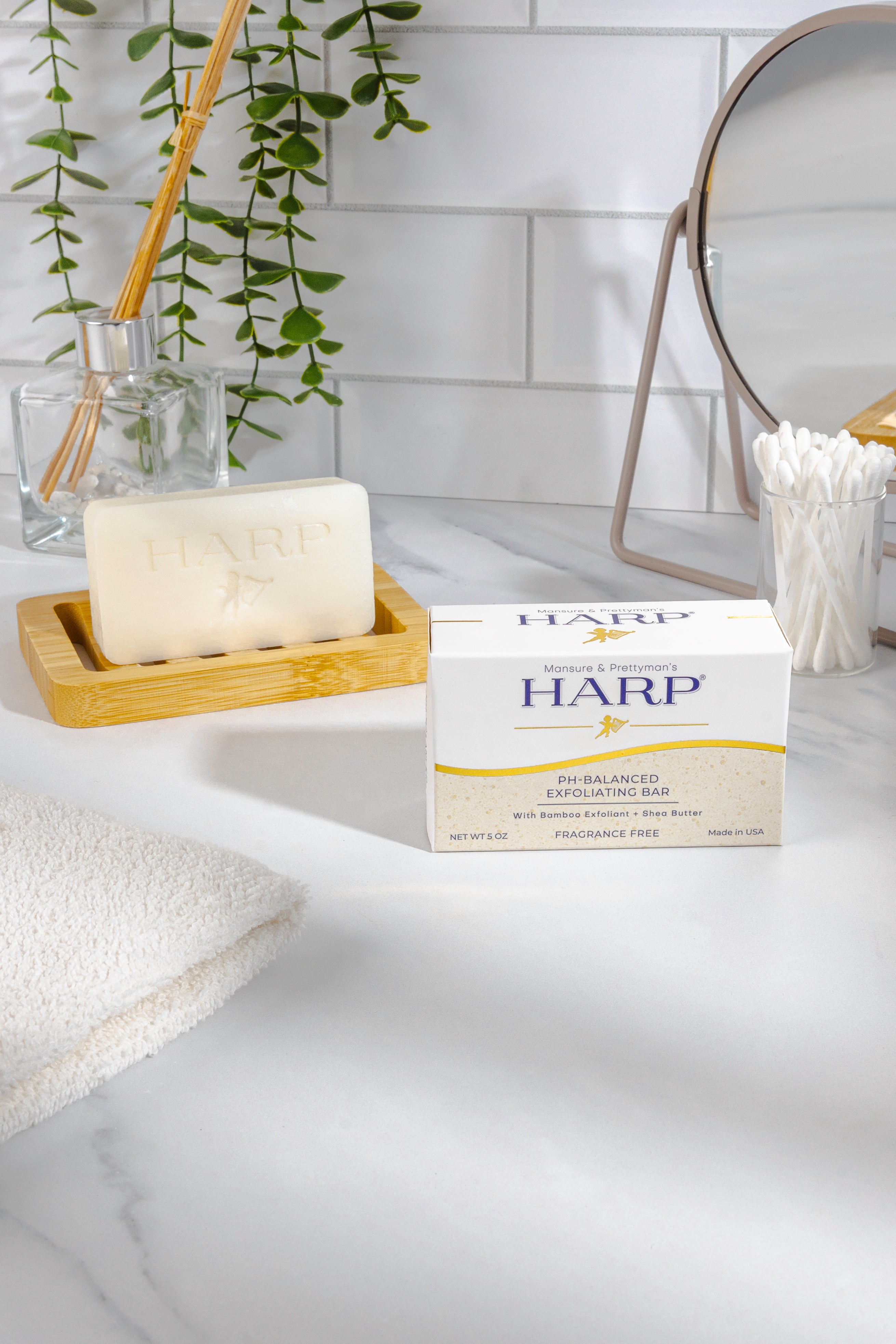 HARP® Exfoliating Body Wash Bar – pH Balanced Syndet Cleanser with Bamboo Powder, FRAGRANCE-FREE, Soap-Free & No Lye, Non-Comedogenic, Gentle Exfoliation for Smooth Skin, 5 oz