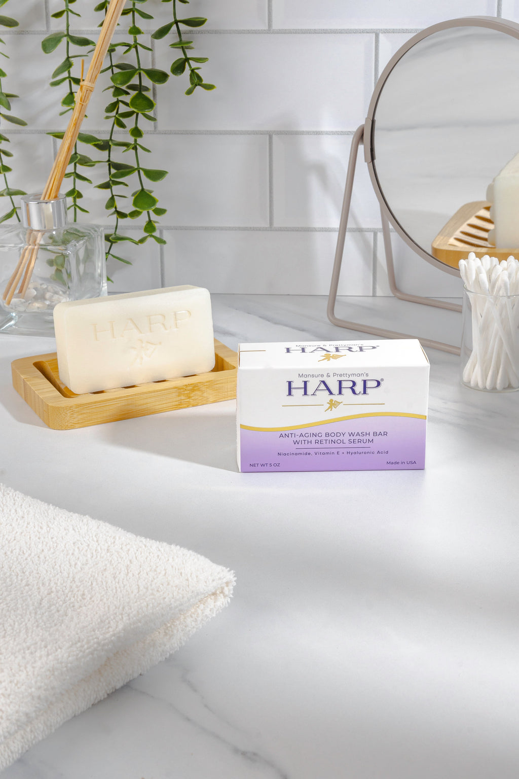 HARP® Anti-Aging Body Wash Bar with Retinol – pH Balanced Syndet Cleanser, FRAGRANCE FREE, Soap-Free & No Lye, Non-Comedogenic, With Niacinamide, Hyaluronic Acid & Vitamin E, 5 oz