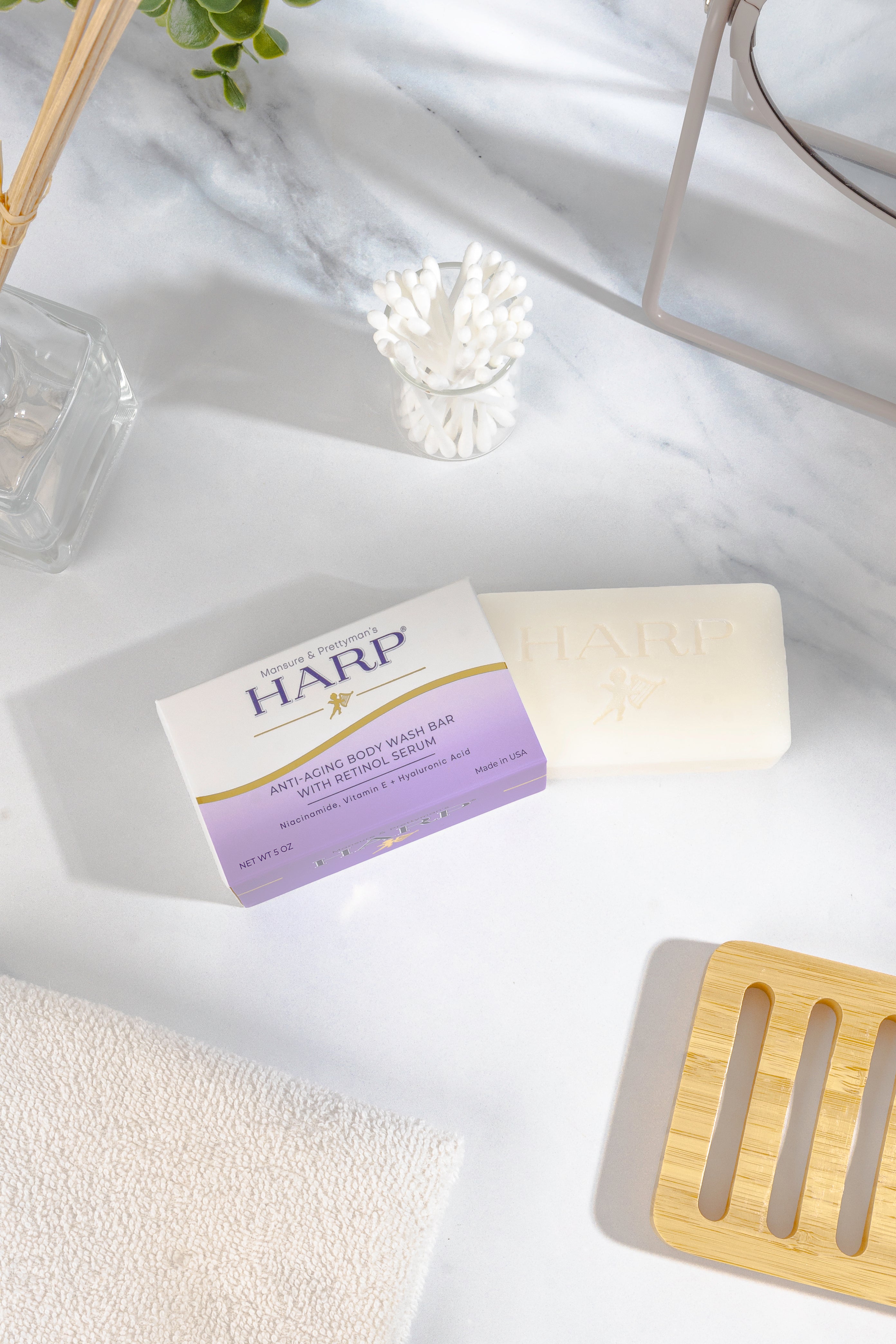 HARP® Anti-Aging Body Wash Bar with Retinol – pH Balanced Syndet Cleanser, FRAGRANCE FREE, Soap-Free & No Lye, Non-Comedogenic, With Niacinamide, Hyaluronic Acid & Vitamin E, 5 oz