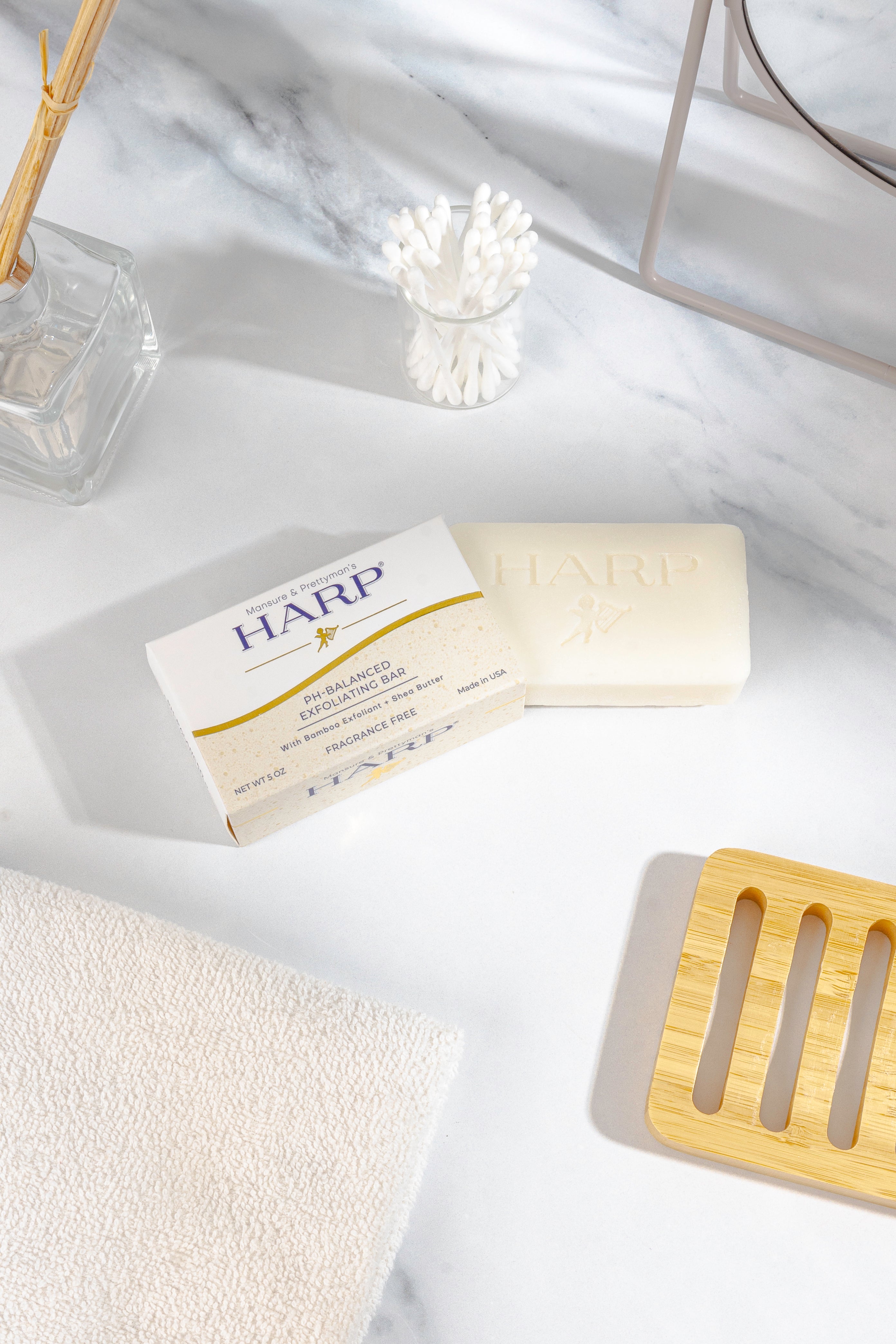 HARP® Exfoliating Body Wash Bar – pH Balanced Syndet Cleanser with Bamboo Powder, FRAGRANCE-FREE, Soap-Free & No Lye, Non-Comedogenic, Gentle Exfoliation for Smooth Skin, 5 oz