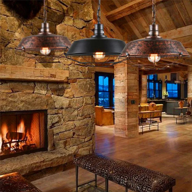 American Barn Pendant Light Vintage Iron Hanging Lamp for Kitchen Living Room Decor