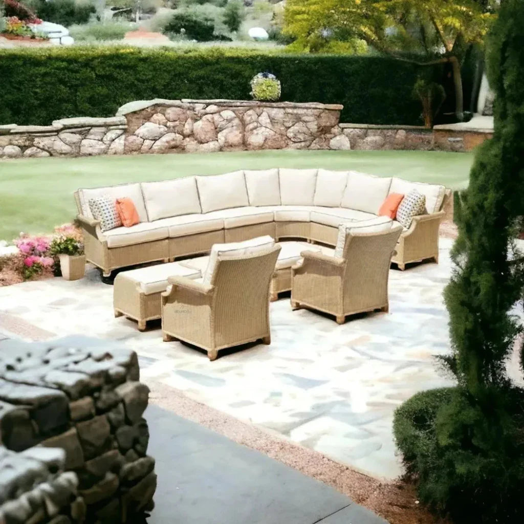 Hamptons Outdoor Wicker Sectional Sofa with Lounge Chair Set