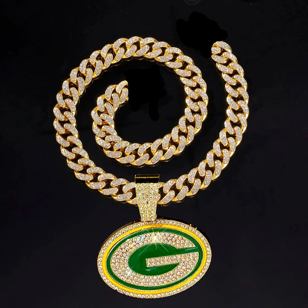 Sports Customized LOGO Pendant Necklace with Iced Out Cuban Chains for Football Fans Birthday Gifts
