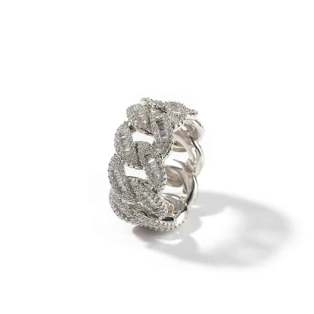Cuban Link Rings Iced Out Baguettes Ring Men Cubic Zircon
