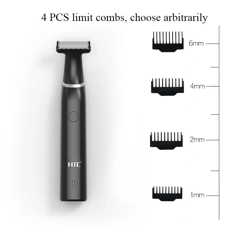 HTC Men's Electric Groin Hair Trimmer Pubic Hair Trimmer Body Grooming Clipper for Men Bikini Epilator Rechargeable Shaver Razor