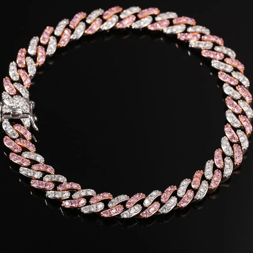 Iced Out Rose Gold Silver Color Cuban Bracelets