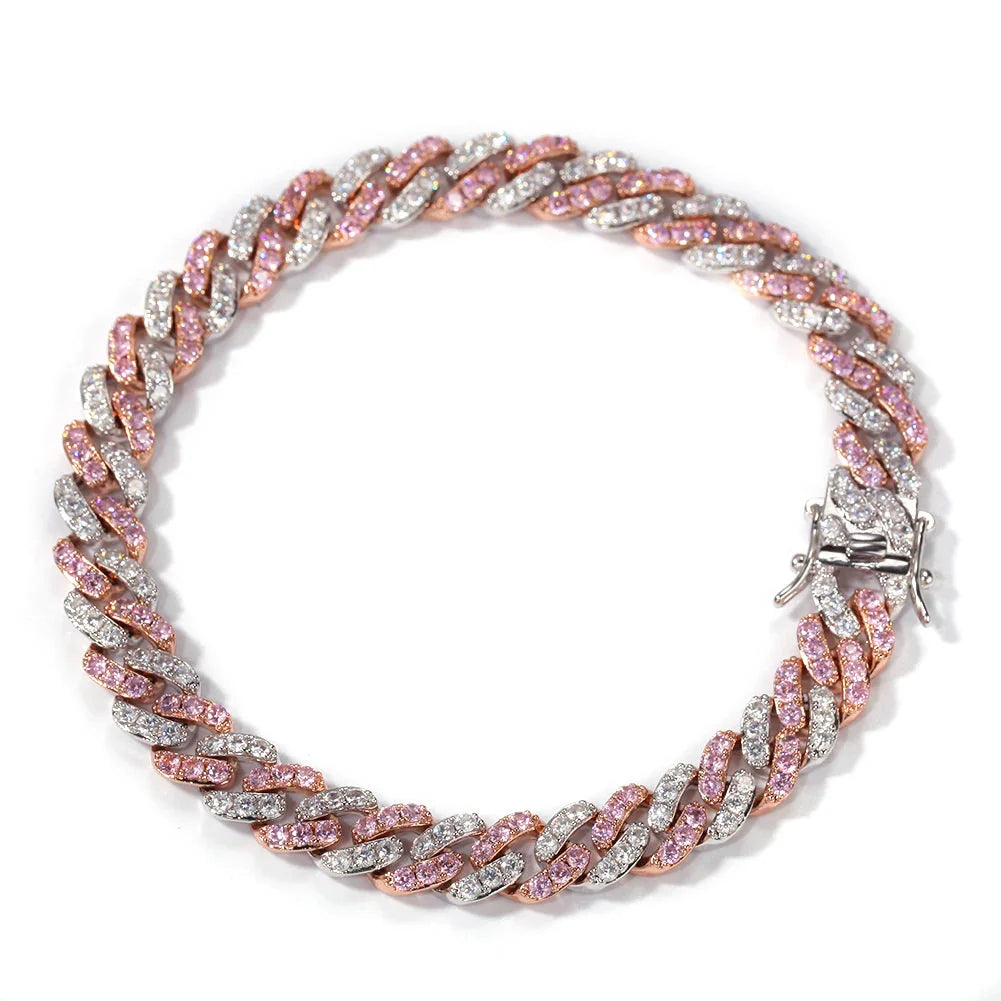 Iced Out Rose Gold Silver Color Cuban Bracelets