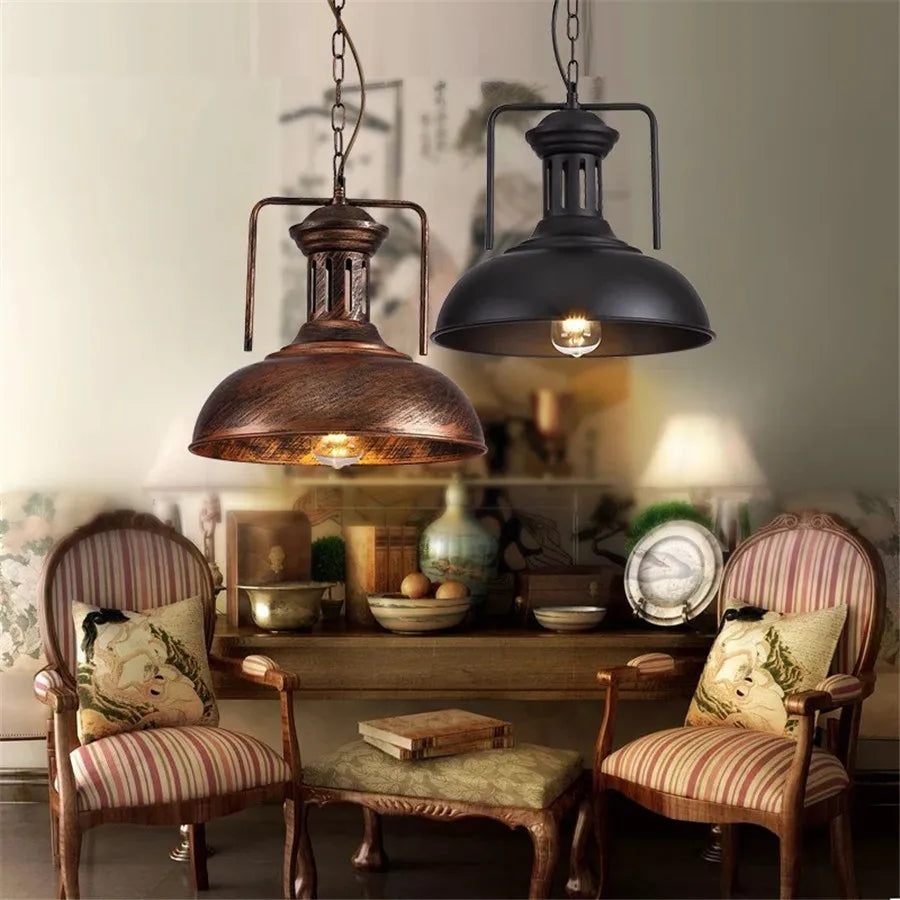 American Barn Pendant Light Vintage Iron Hanging Lamp for Kitchen Living Room Decor