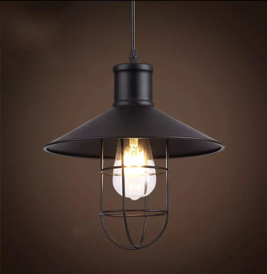 American Barn Pendant Light Vintage Iron Hanging Lamp for Kitchen Living Room Decor