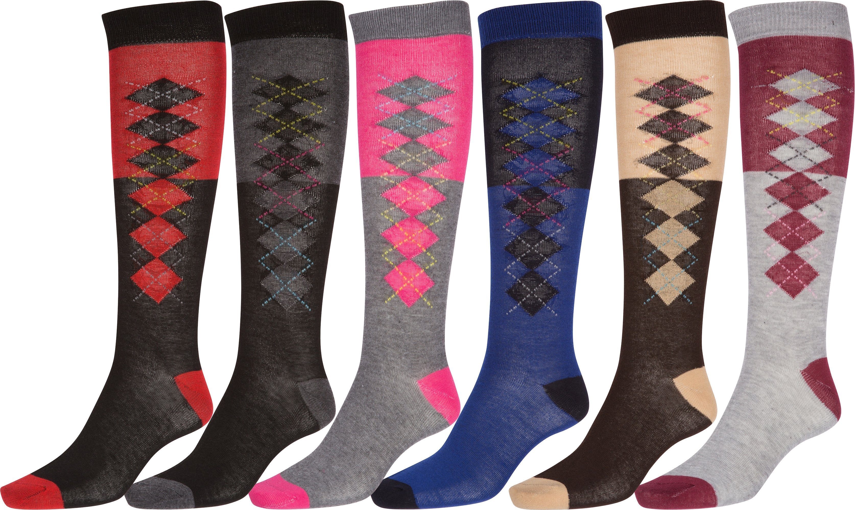 Sakkas Ladies Cute Colorful Design or Solid Knee High Socks Assorted 6-Pack