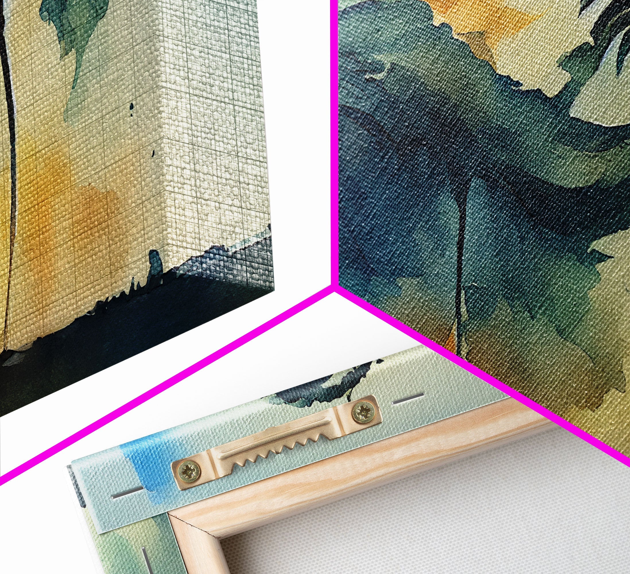 Watercolor of a palm tree blowing in a hurricane, storm art, 3 piece canvas print, 3 piece wall art