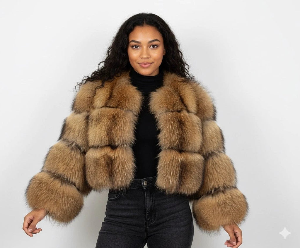 Stitching short coat fluffy long sleeve women