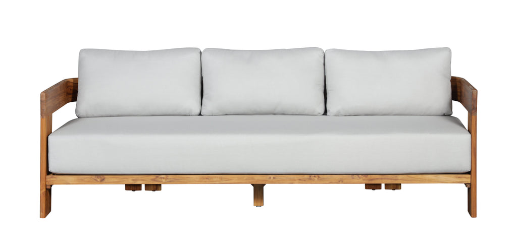 Paradiso Outdoor Solid Teak Wood Sofa - Light Gray Fabric