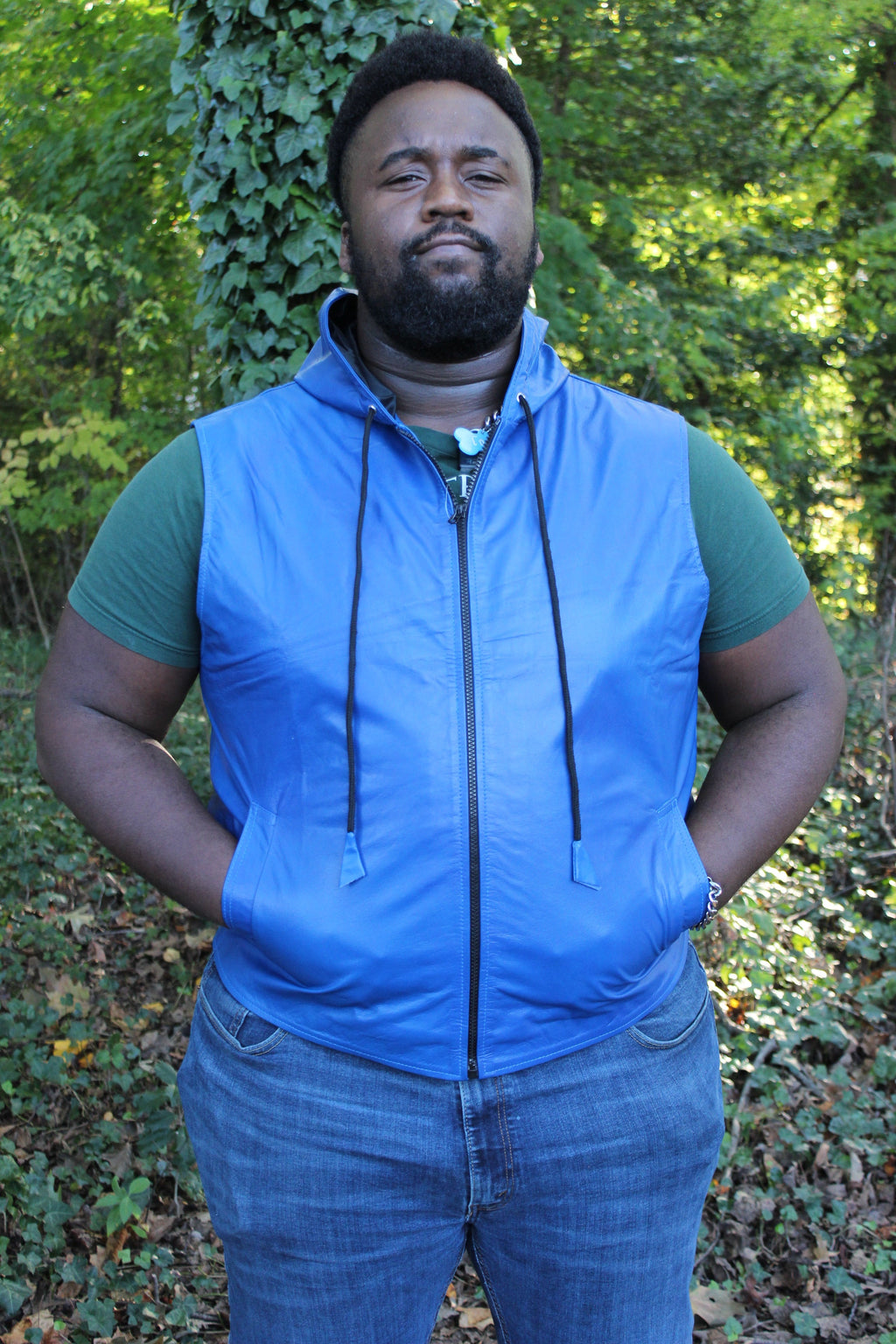 OnF Leather Hoodie in Blue