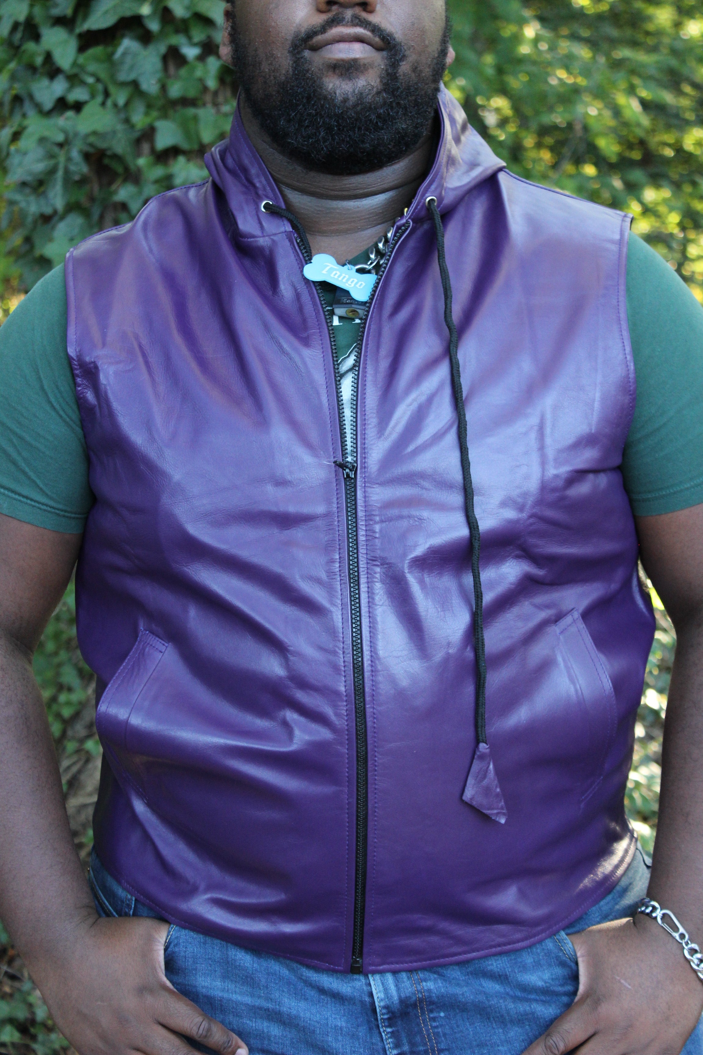 OnF Leather Hoodie in Purple