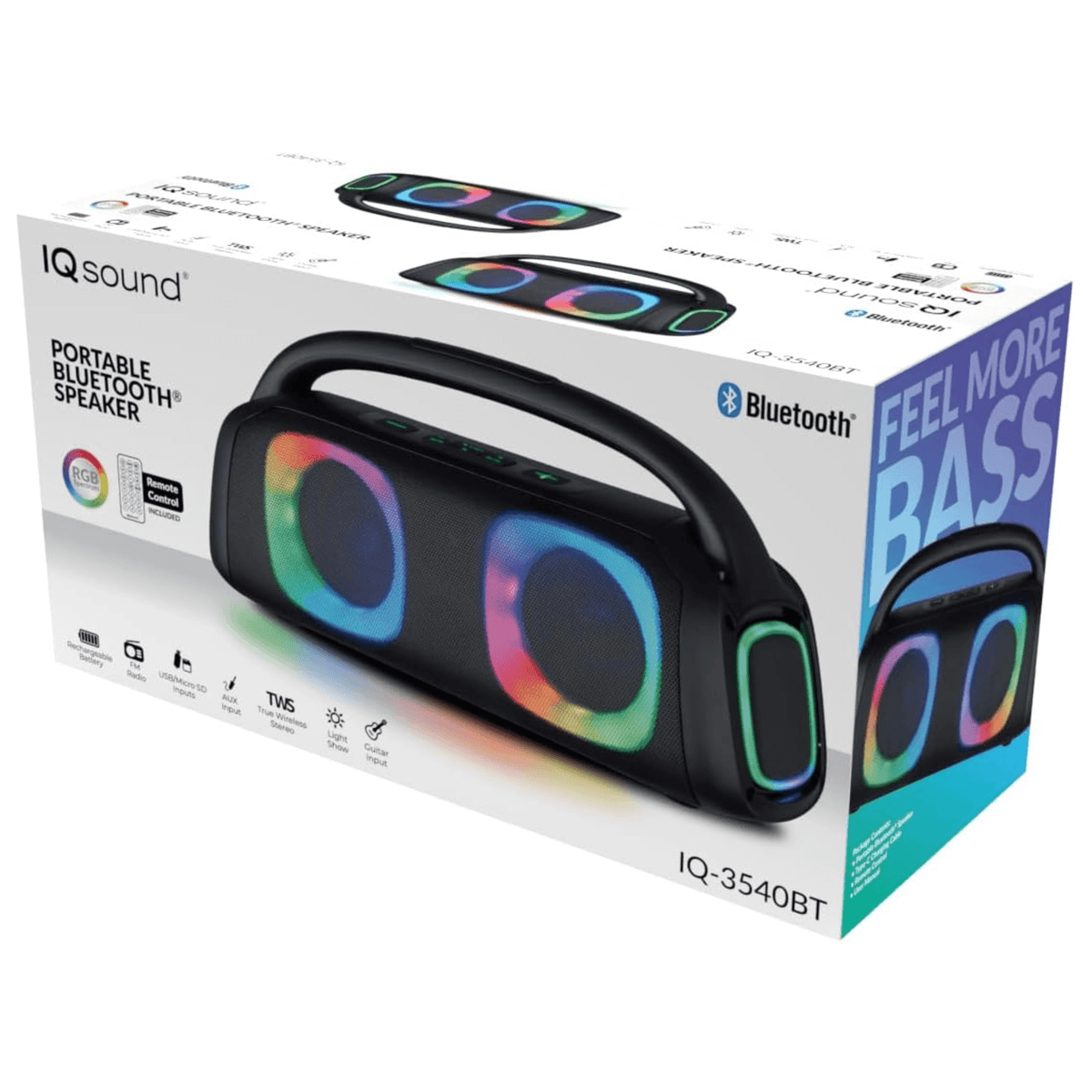 IQ Sound Portable Bluetooth Speaker with RGB Lights and TWS-Enhanced Stereo Sound