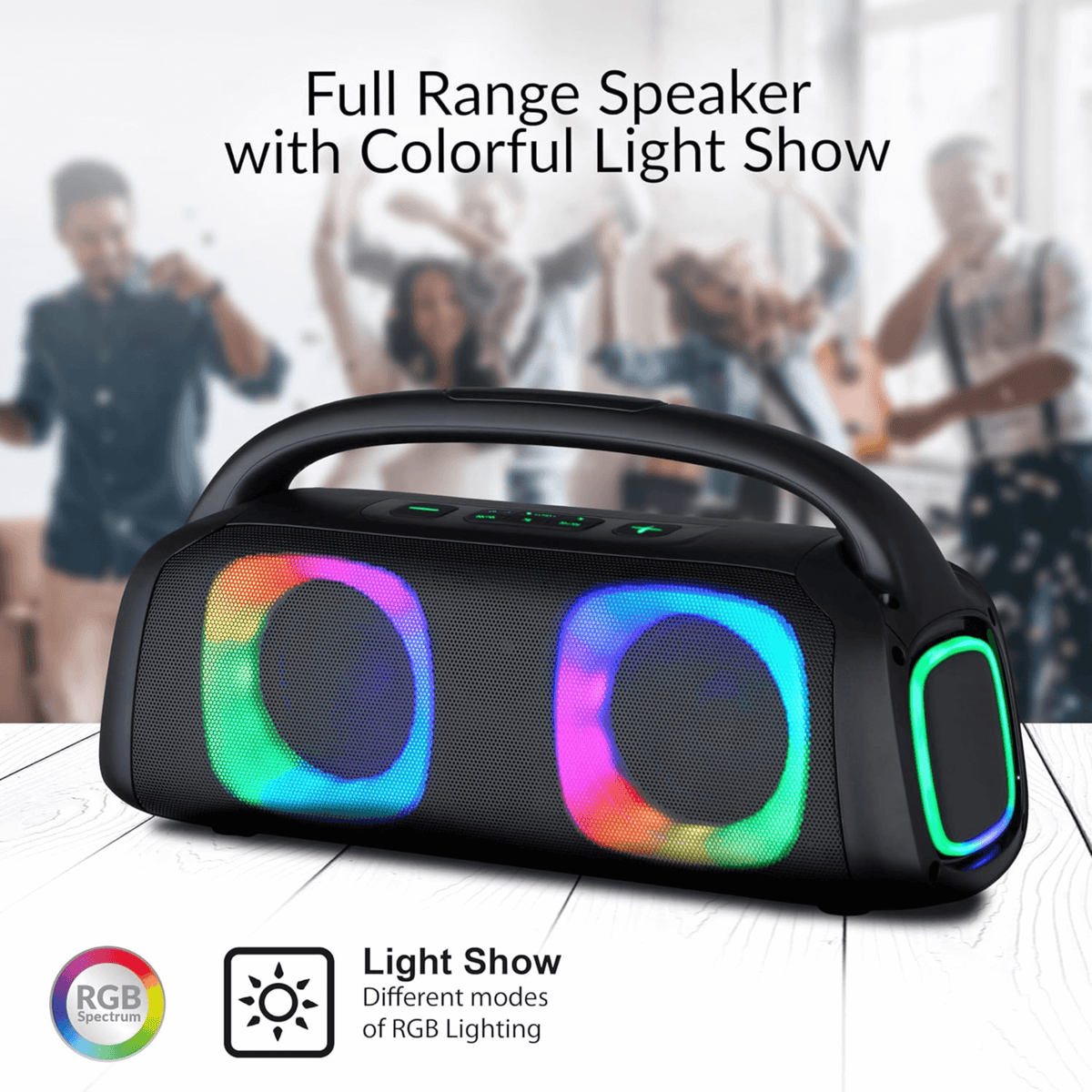 IQ Sound Portable Bluetooth Speaker with RGB Lights and TWS-Enhanced Stereo Sound