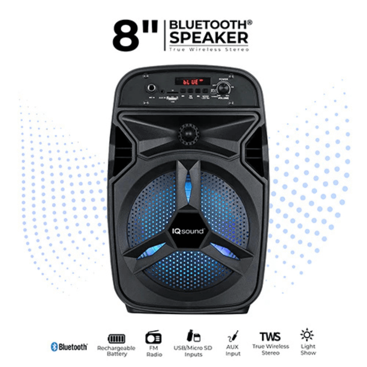 IQ Sound 8-Inch Portable Bluetooth TWS Speaker