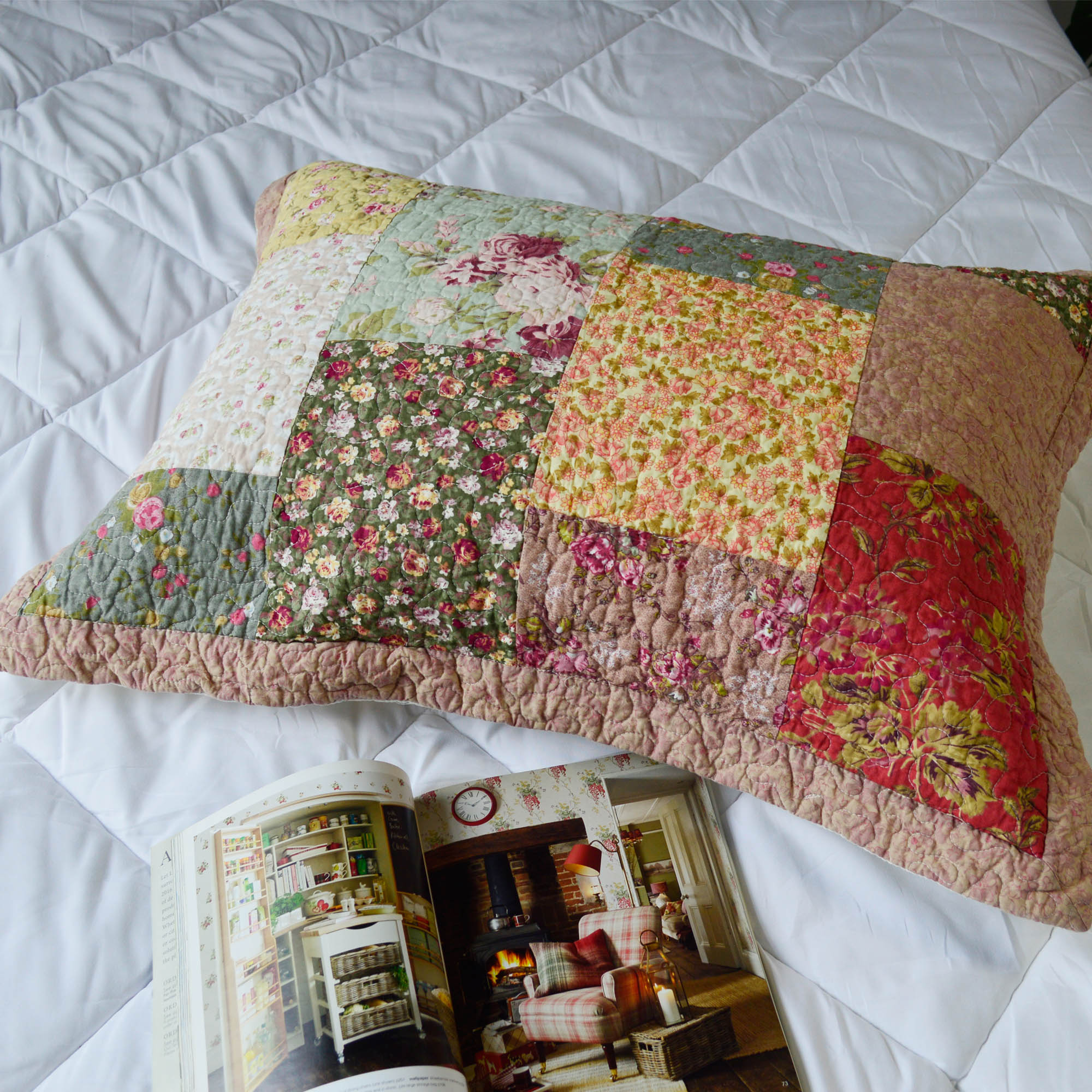 Kasentex 100% Cotton Summer Royal Garden Floral King Size Pillow Sham, Boho Style, Yellow and Pink, Room Decor, Graduation Gifts