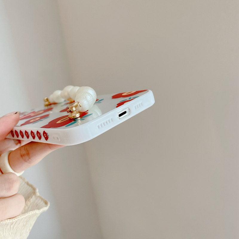 RAMODO Korean Floral Pearl Strap iPhone Case