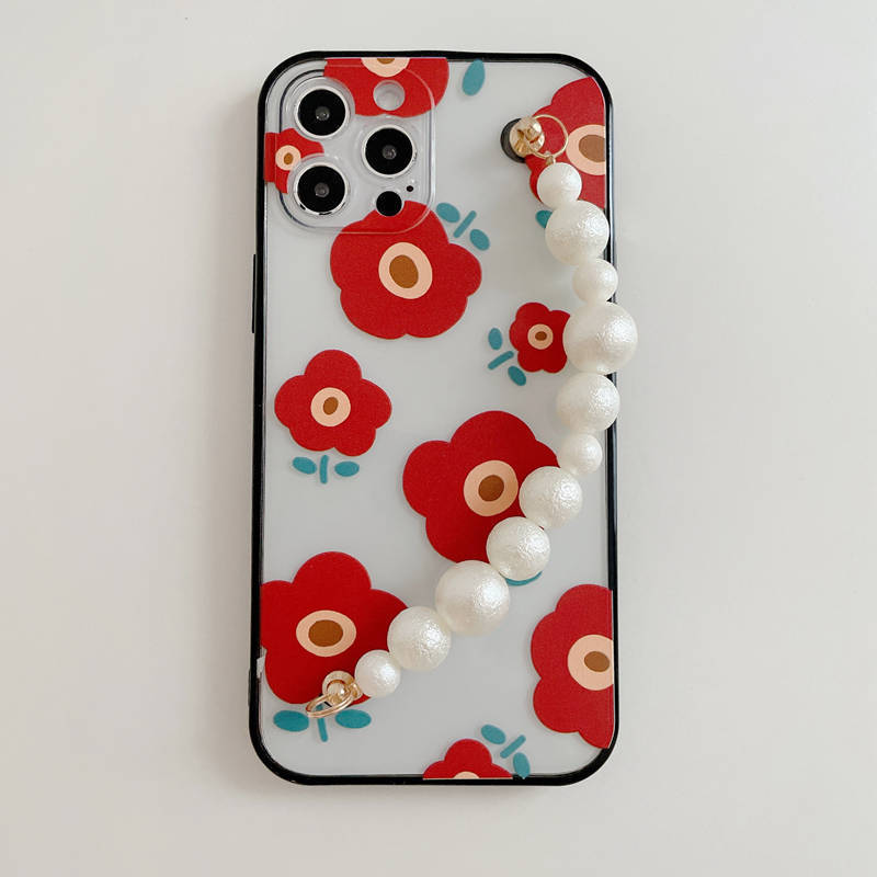 RAMODO Korean Floral Pearl Strap iPhone Case