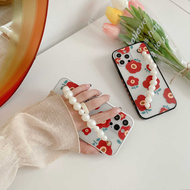 RAMODO Korean Floral Pearl Strap iPhone Case