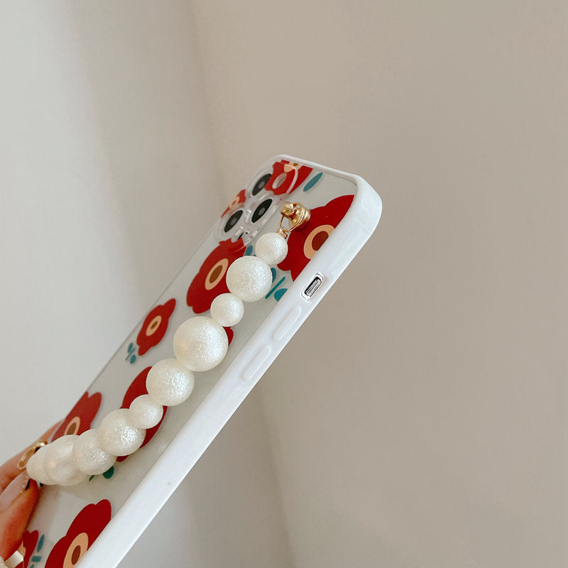 RAMODO Korean Floral Pearl Strap iPhone Case