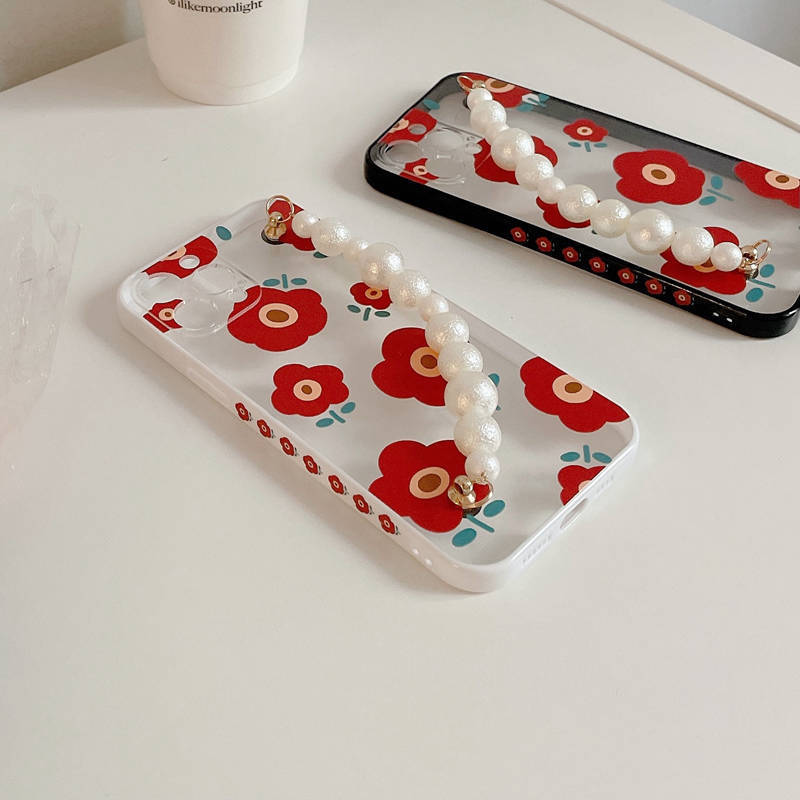 RAMODO Korean Floral Pearl Strap iPhone Case