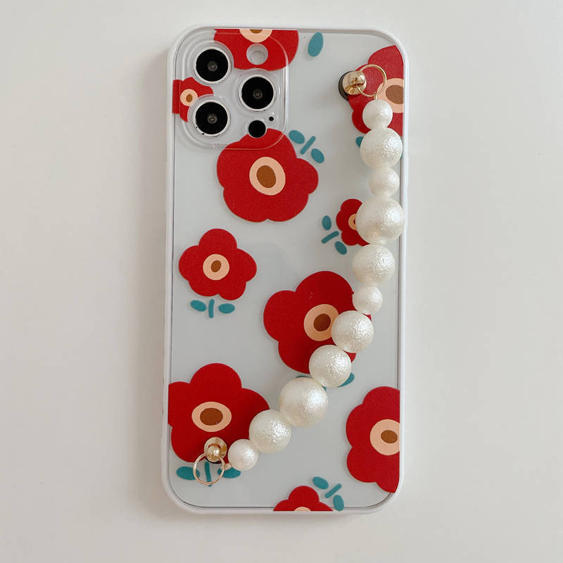 RAMODO Korean Floral Pearl Strap iPhone Case