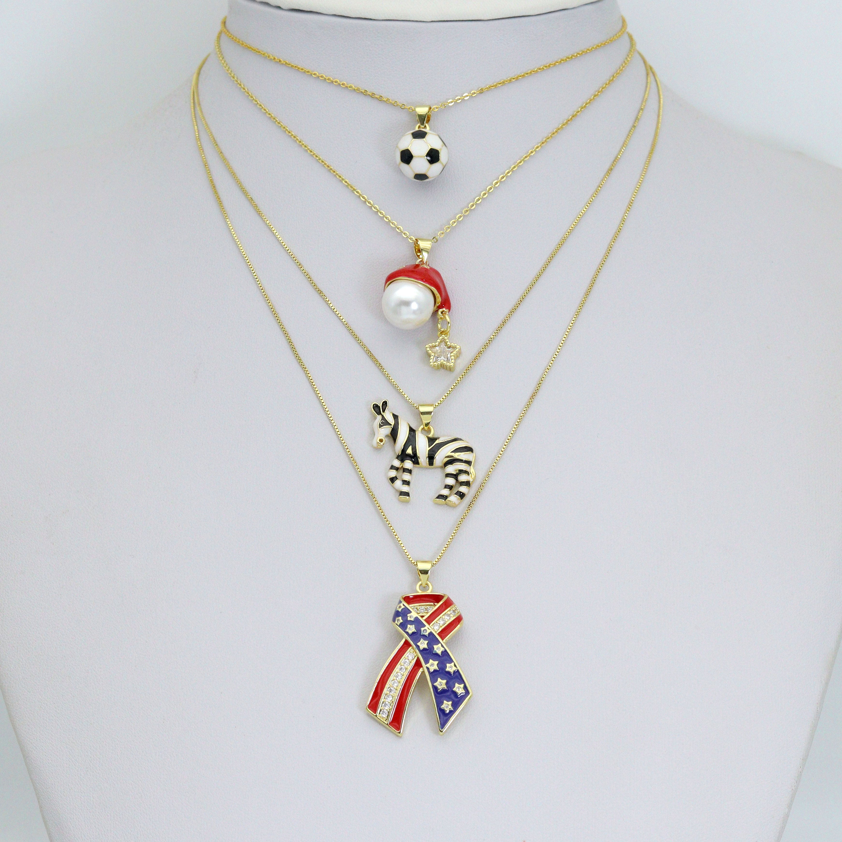American Flag Ribbon, Zebra Soccer ball Santa Hat Charm Pendant, Sku#LK1300