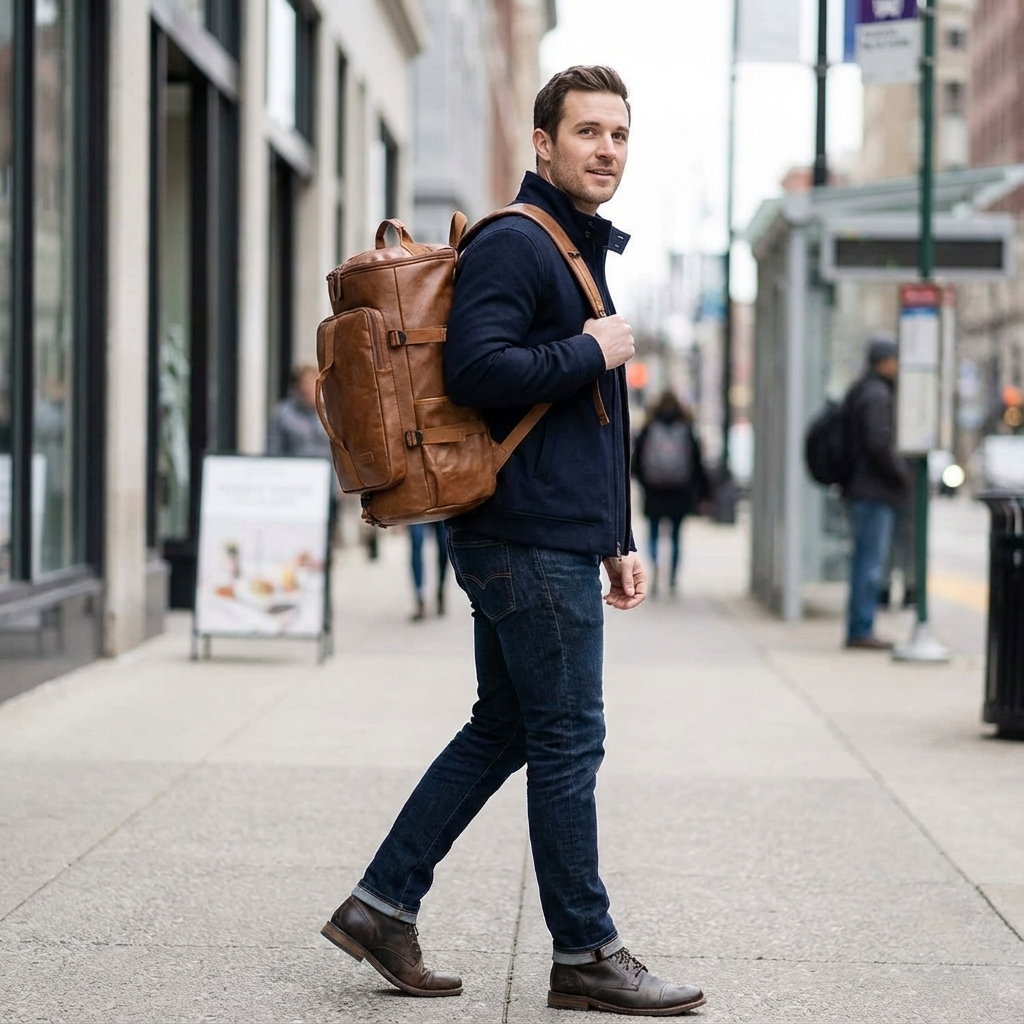Soft Leather Duffel Bag – 40L Convertible Travel Bag
