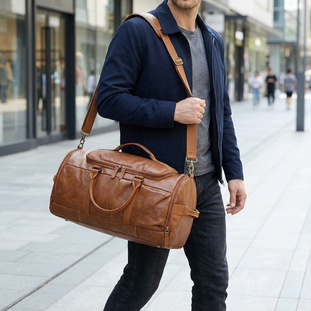 Soft Leather Duffel Bag – 40L Convertible Travel Bag