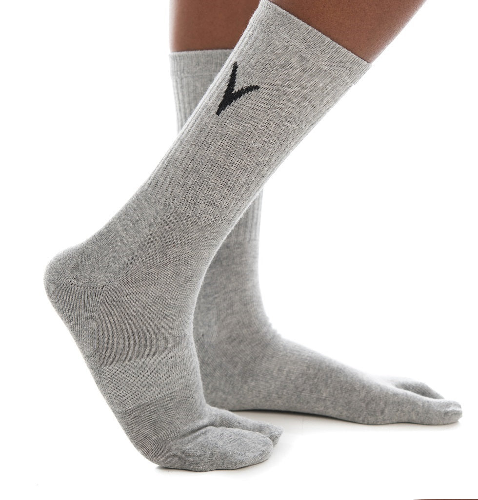 V-Toe Athletic Flip-Flop Tabi Big Toe Crew Socks - Black Solid