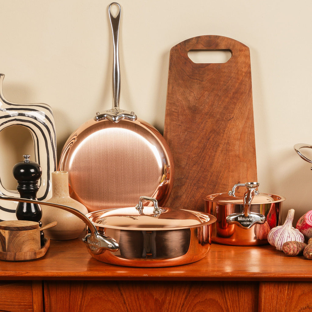 Mauviel 1830 M'Heritage M'150 S Copper Saute Pan With Curved Lid & Cast Stainless Steel Handle