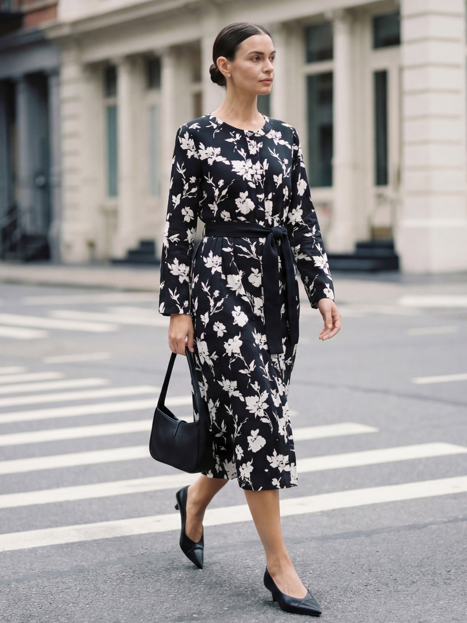 100% Linen Floral Printed Gathered Maxi Dress ELODIE