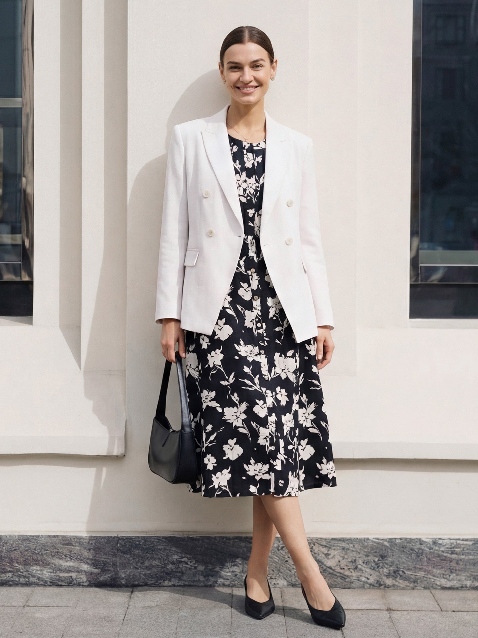 100% Linen Floral Printed Gathered Maxi Dress ELODIE