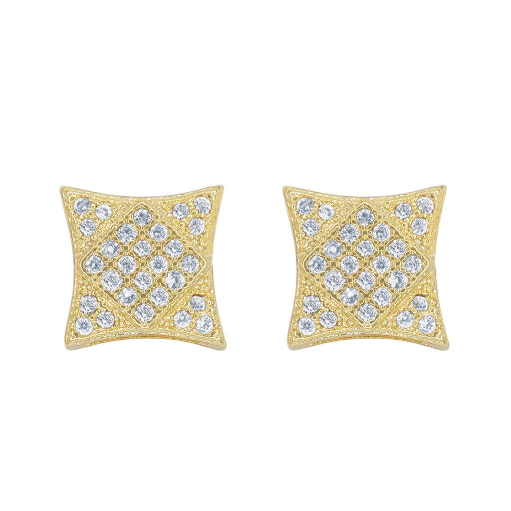 Square 7 Cubic Zirconia Earrings 14K Gold Filled Silver Hip Hop Studs Jewelry Women Men