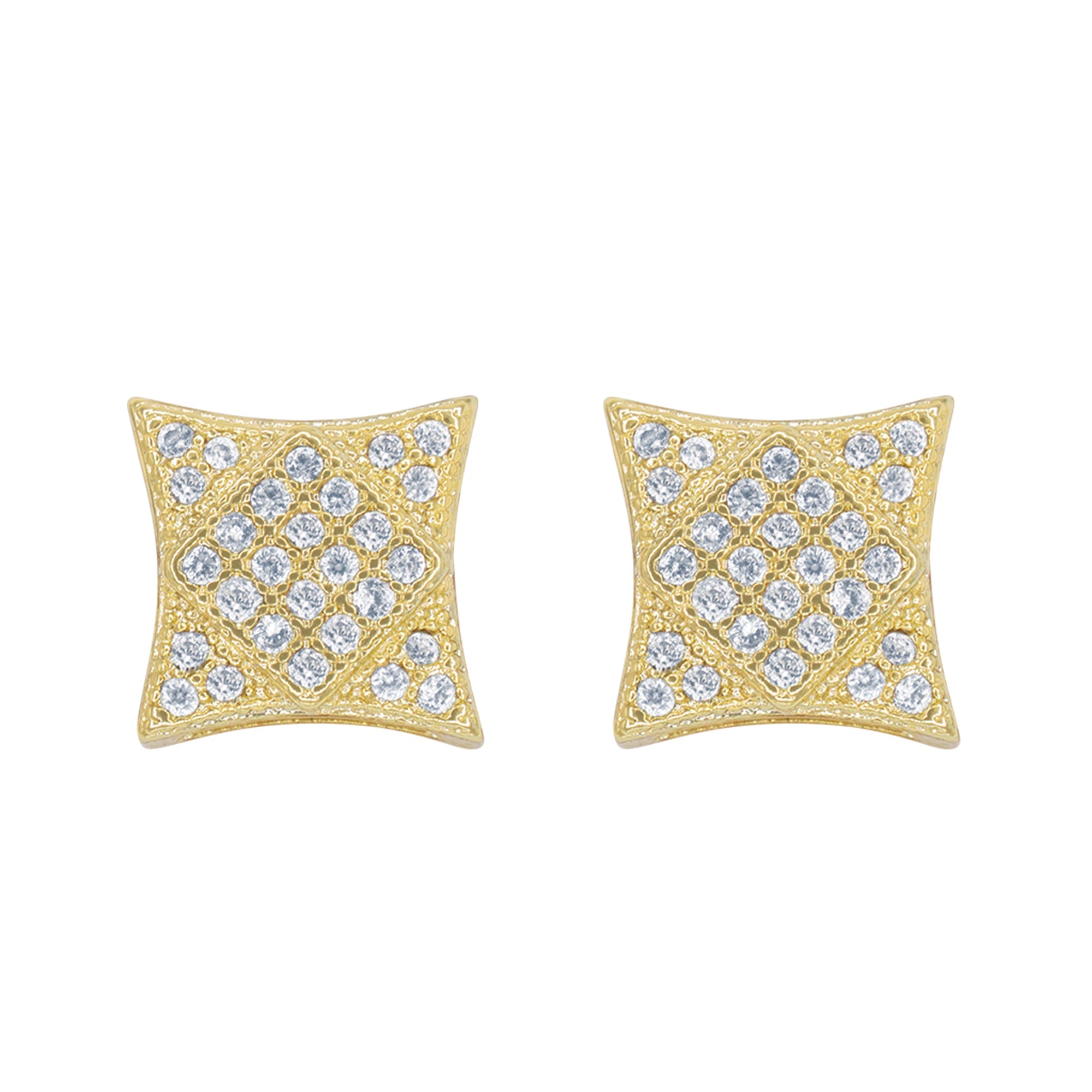 Square 7 Cubic Zirconia Earrings 14K Gold Filled Silver Hip Hop Studs Jewelry Women Men